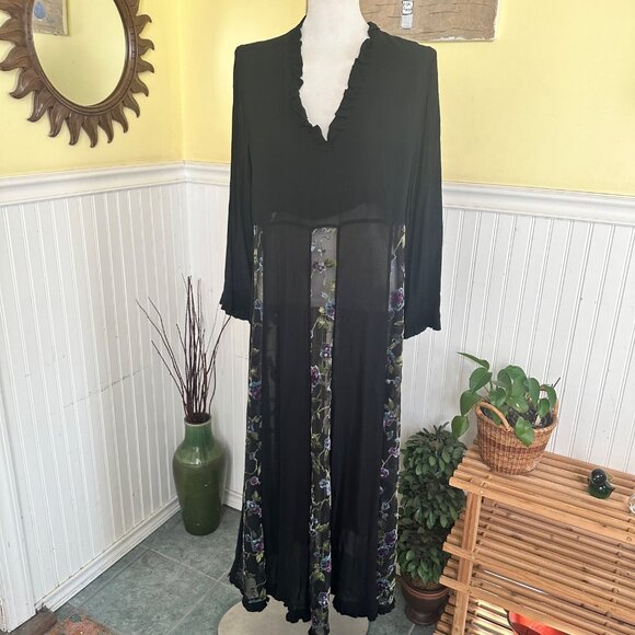 LOOK Black Floral Sheer Dress With Ruffle Neckline & Sleeves - Picture 1 of 9